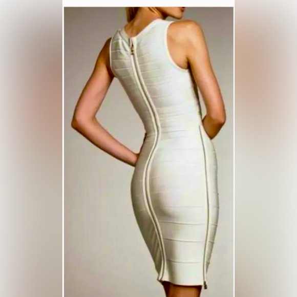 Herve Leger Lorelei Vanilla Body Con Bandage Dress w Gold Hardware - Picture 2 of 10